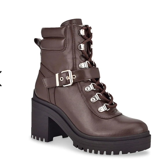 Guess Shoes - Guess Canaly Lug Sole Block Heel Combat Boots -9